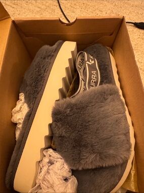 Koolaburra Gray Faux Fur Slide Slippers